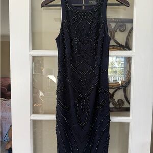 Betsy & Adam Navy Beaded Midi Dress